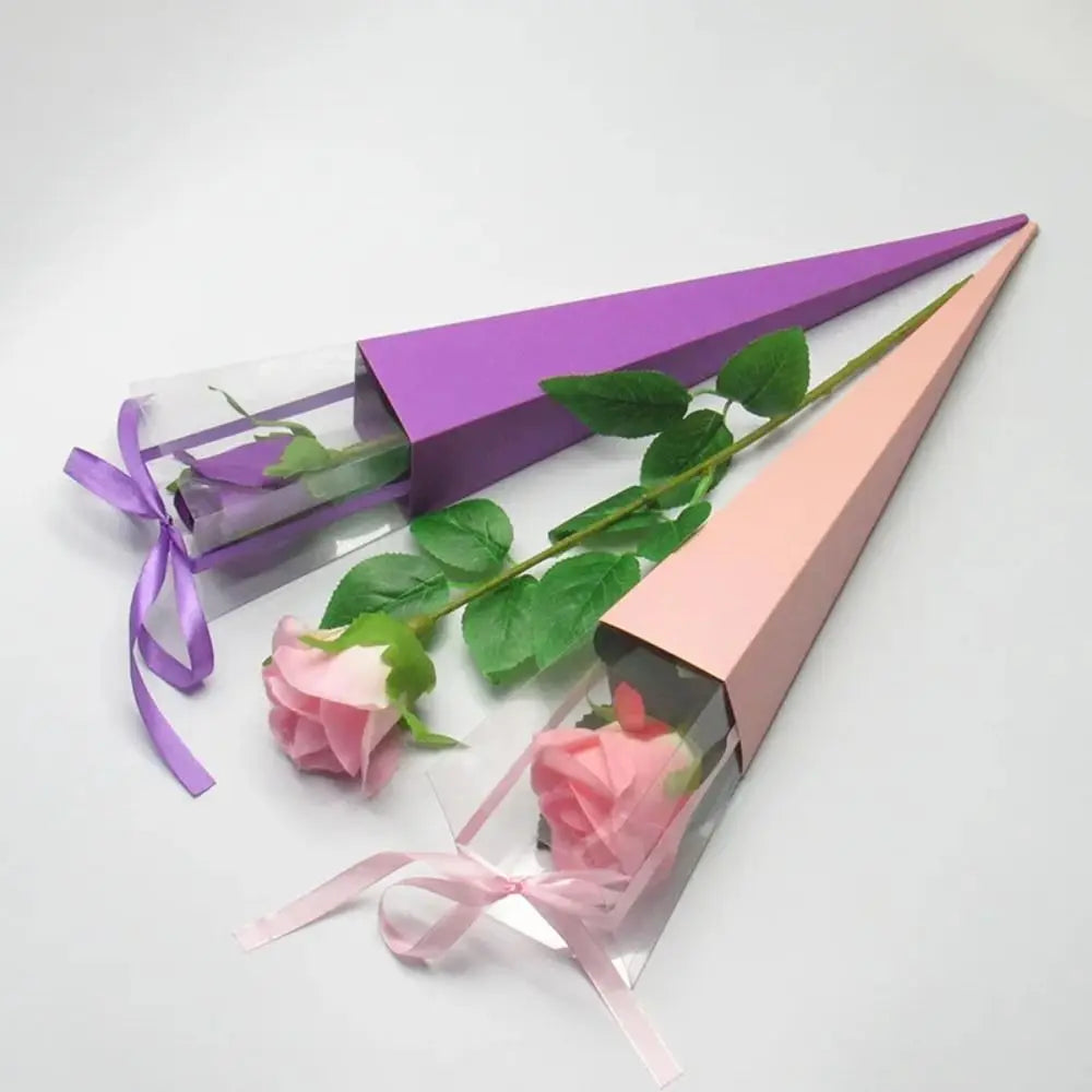 10Pcs Clear Window Bouquet Box Single Rose Bouquet Wrapping Paper Valentine'S Day Flower Art Box Gift Box Paper Bags Cases