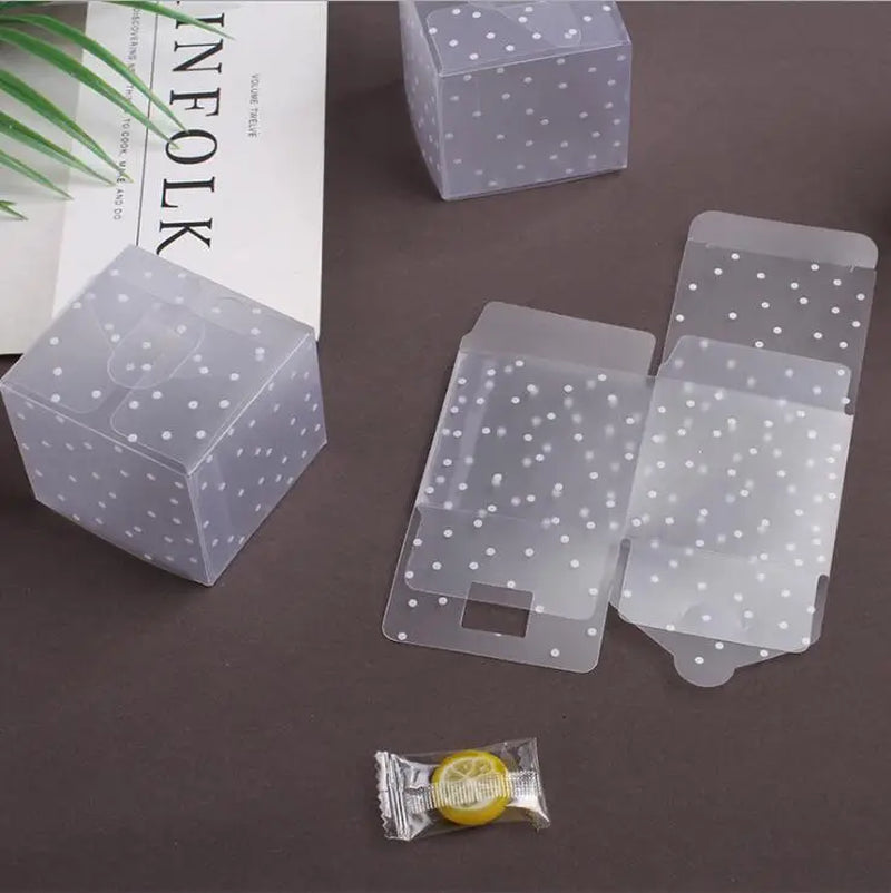50Pcs/Lot Clear PVC Candy Packaging Box Square Transparent Cake Box Dot DIY Plastic Packaging Gift Box Wedding Party Decorations