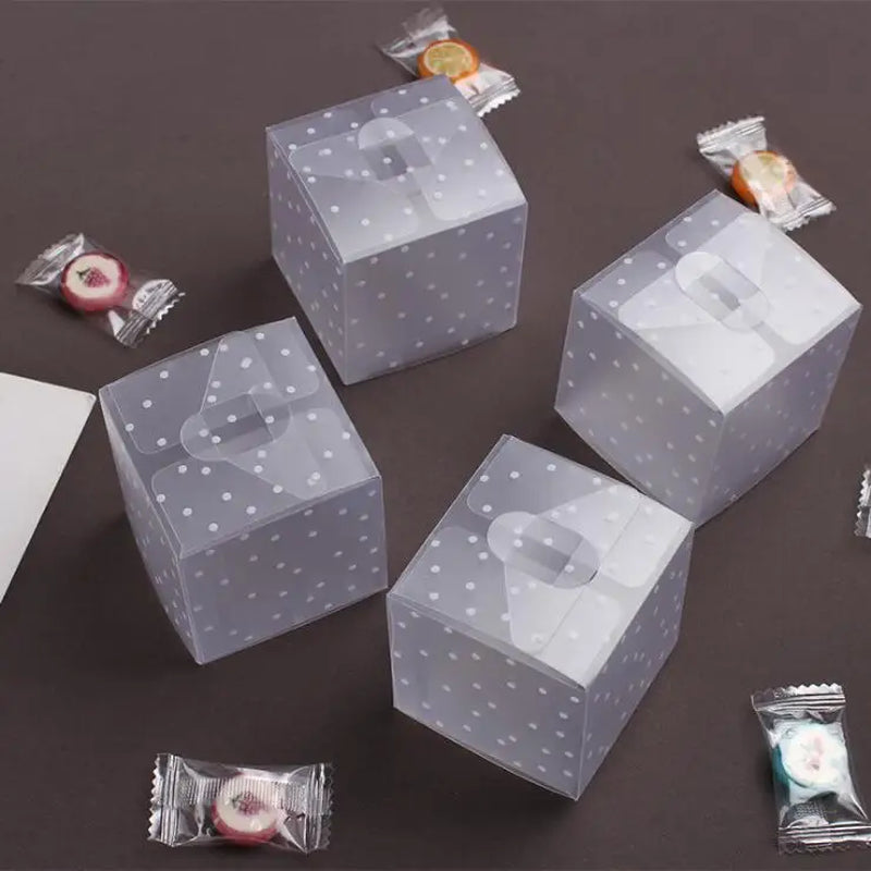 50Pcs/Lot Clear PVC Candy Packaging Box Square Transparent Cake Box Dot DIY Plastic Packaging Gift Box Wedding Party Decorations