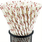 25Pcs Colorful Disposable Paper Straws Pink Cherry Drinking Straws Juice Birthday Wedding Party Decor Supplies Baby Shower