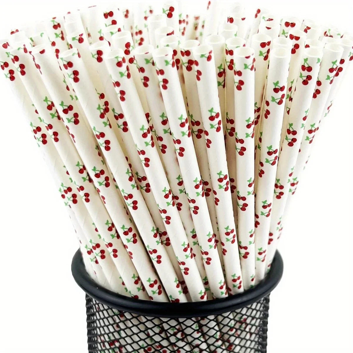 25Pcs Colorful Disposable Paper Straws Pink Cherry Drinking Straws Juice Birthday Wedding Party Decor Supplies Baby Shower