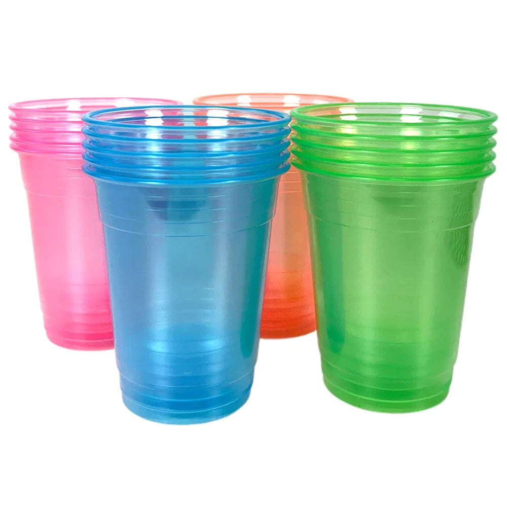 20-200Pcs 12Oz Neon Solid Color Disposable Plastic Cup Pink, Orange, Blue, Green Ice Coffee Cup Clear Plastic Cup Glow in the UV