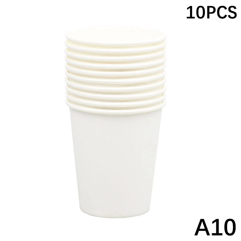 10PCS 9Oz/250Ml Solid Color Thick Paper Cup Disposable Cup Wedding Birthday Party Disposable Tableware Disposable Paper Cup Set