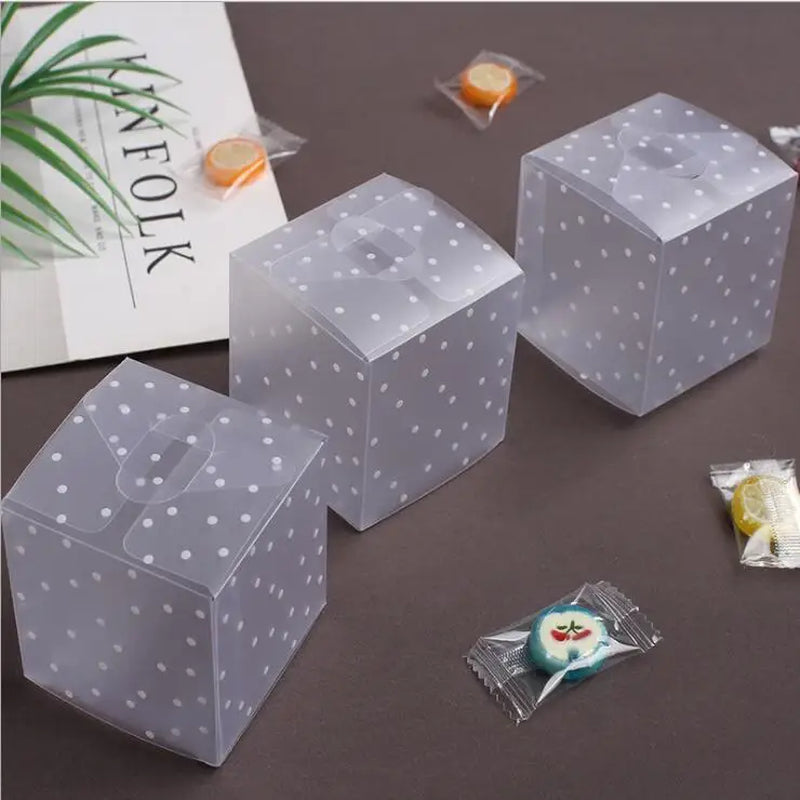 50Pcs/Lot Clear PVC Candy Packaging Box Square Transparent Cake Box Dot DIY Plastic Packaging Gift Box Wedding Party Decorations