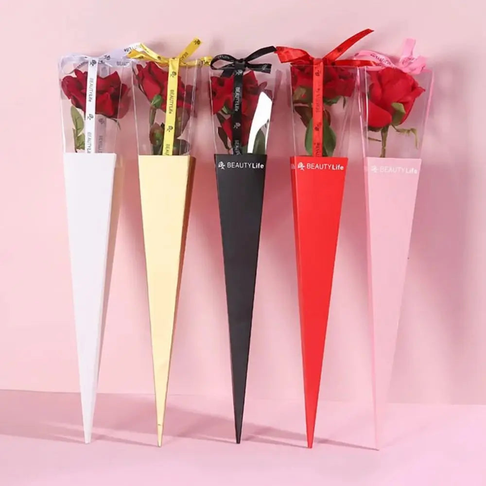 10Pcs Clear Window Bouquet Box Single Rose Bouquet Wrapping Paper Valentine'S Day Flower Art Box Gift Box Paper Bags Cases