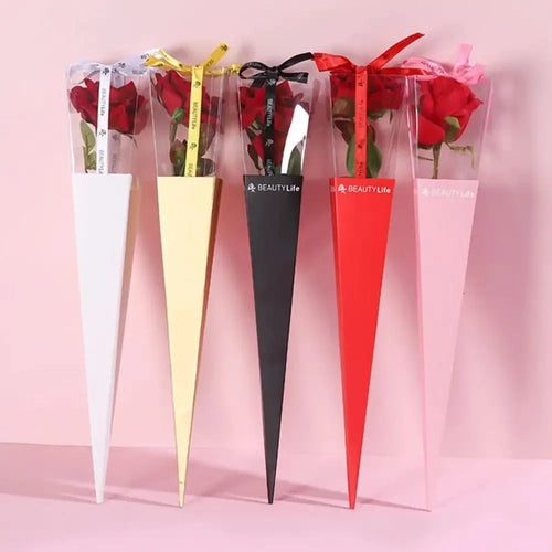 10Pcs Clear Window Bouquet Box Single Rose Bouquet Wrapping Paper Valentine'S Day Flower Art Box Gift Box Paper Bags Cases