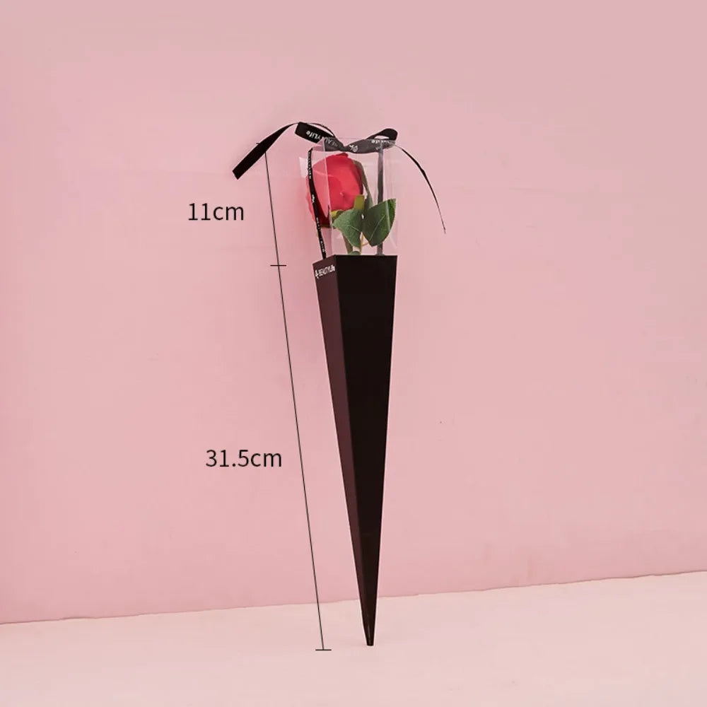 10Pcs Clear Window Bouquet Box Single Rose Bouquet Wrapping Paper Valentine'S Day Flower Art Box Gift Box Paper Bags Cases