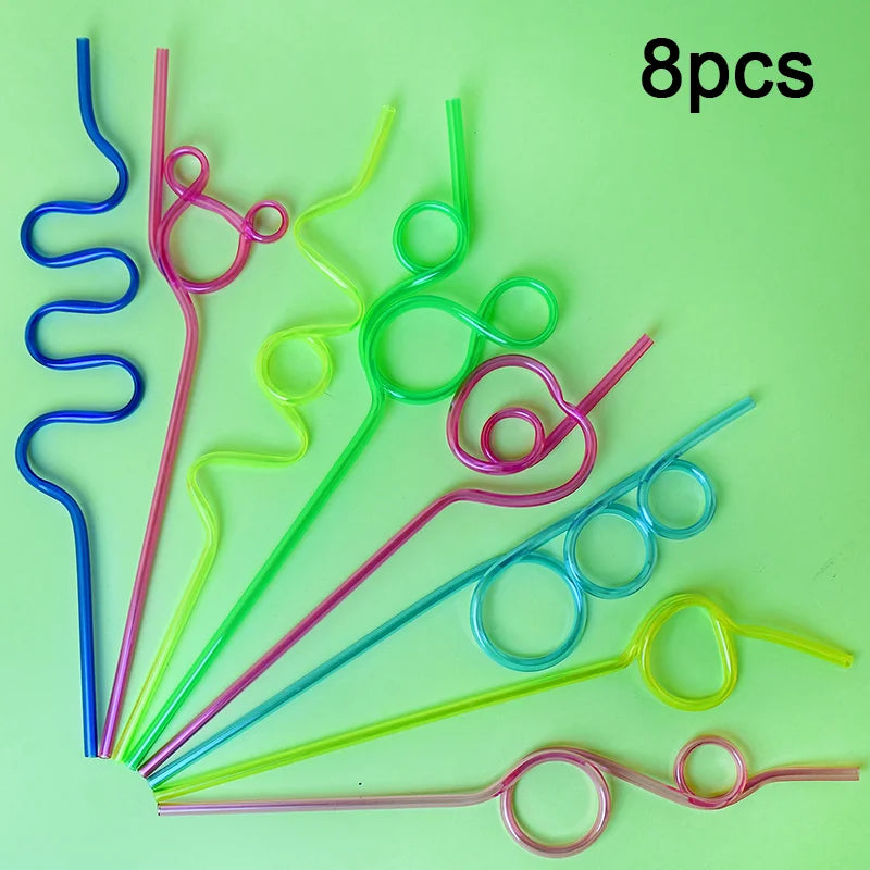 6/8/12/15Pcs a Variety of Fun, Reusable Spiral Straws, Perfect for Birthday Parties, Bars, and Weddings