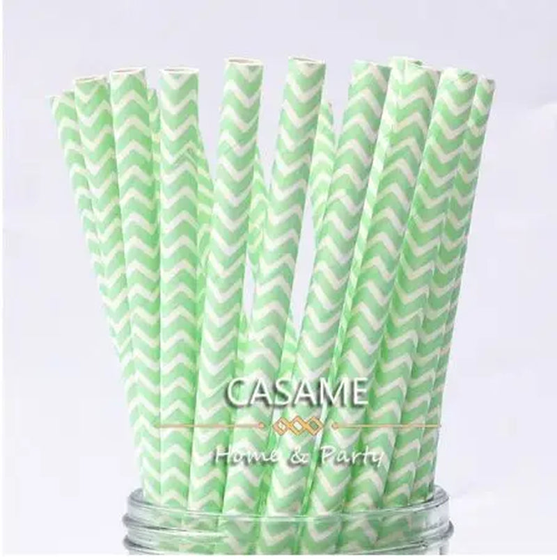 25Pcs Metallic Gold Heart Star Foil Stripe Paper Straws Silver Chevron Wedding Party Decor