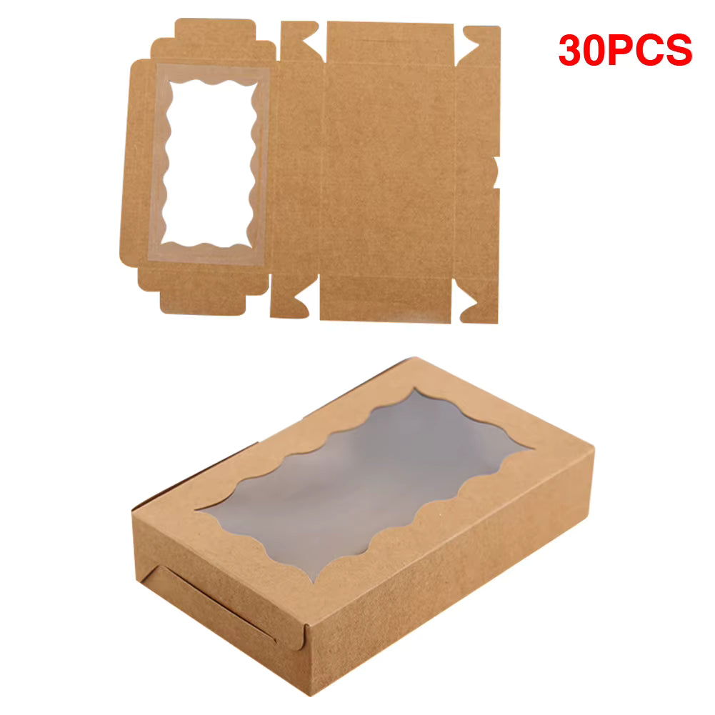 Paquete de 30 cajas de cartón kraft con ventana transparente