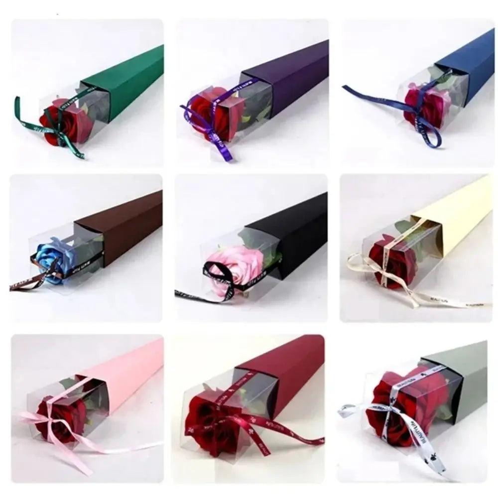 10Pcs Clear Window Bouquet Box Single Rose Bouquet Wrapping Paper Valentine'S Day Flower Art Box Gift Box Paper Bags Cases