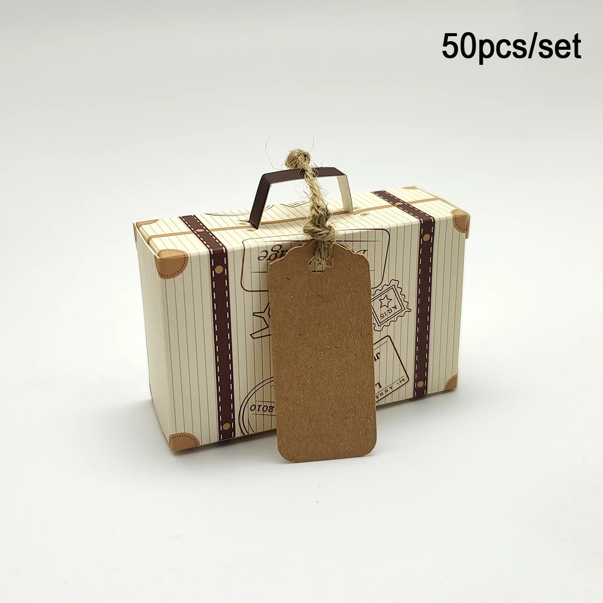 10Pcs Luggage with Hemp Rope Tag Packaging Box, Candy Box, Gift Packaging Box