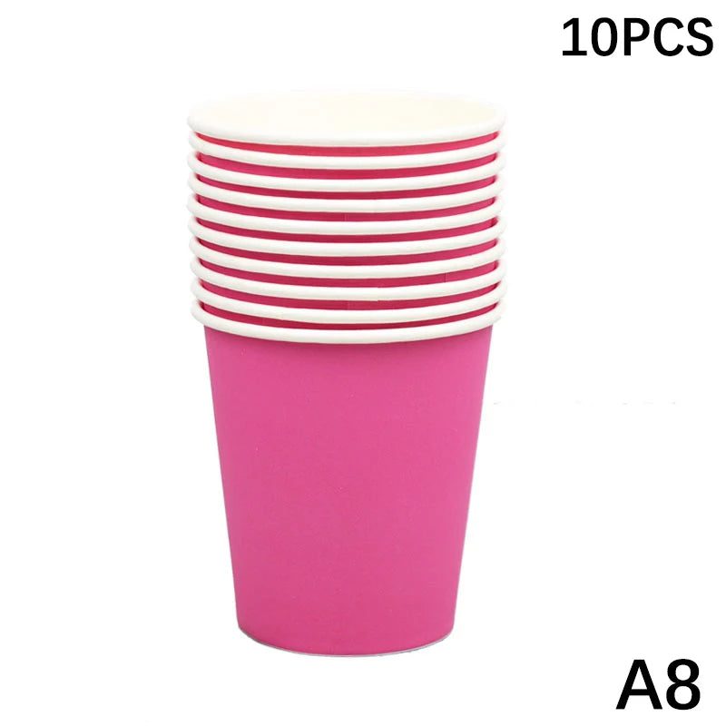 10PCS 9Oz/250Ml Solid Color Thick Paper Cup Disposable Cup Wedding Birthday Party Disposable Tableware Disposable Paper Cup Set