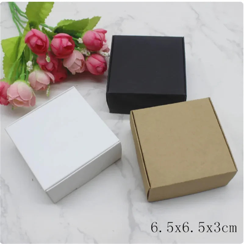 10Pcs Handmade Gift Packaging with Multiple Sizes, White Kraft Paper, Black Box, Christmas Packaging, Packaging Box