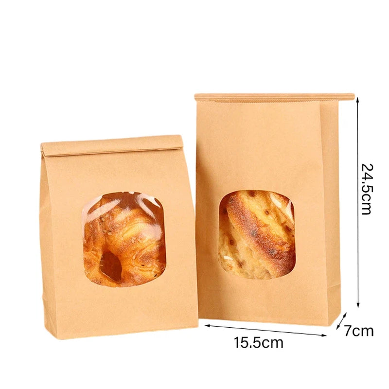 50Pcs Small Bakery Cookie Bags with Window Kraft Paper Brown Tin Tie Coffee Bags for Homemade Bread Cookie Coffee Bean Snack