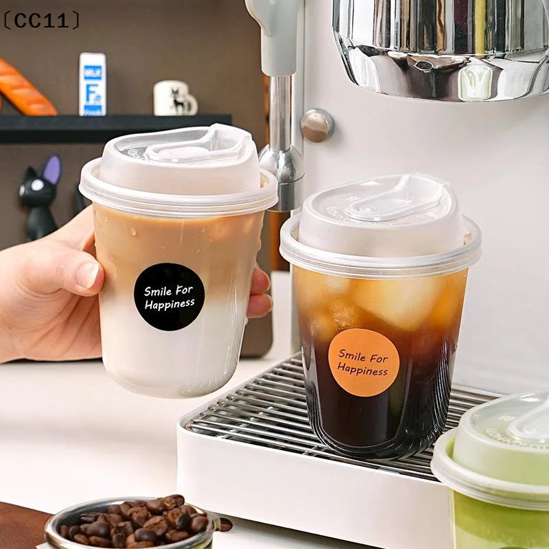 10Pcs Transparent Coffee Cups with Lids U-Shaped Disposable Cups for Hot Drink Milk Tea Takeaway Beverage Cups〔Cc11〕