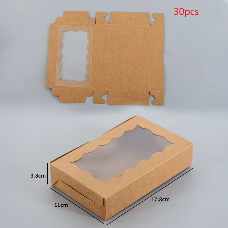 Paquete de 30 cajas de cartón kraft con ventana transparente