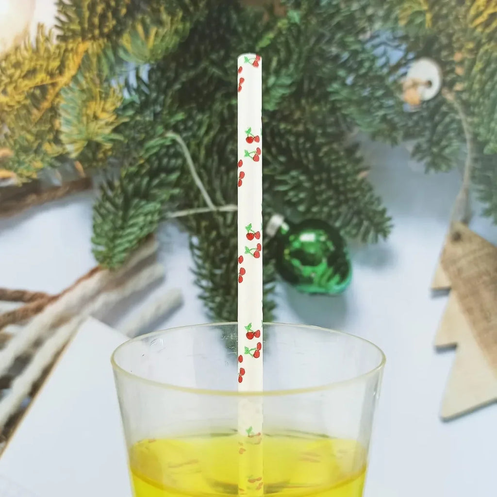 25Pcs Colorful Disposable Paper Straws Pink Cherry Drinking Straws Juice Birthday Wedding Party Decor Supplies Baby Shower
