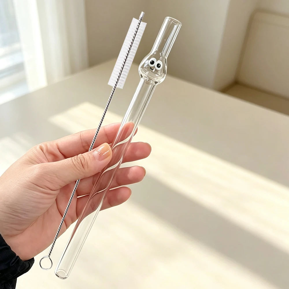 1Ps Reusable High Borosilicate Glass Straw Wide 12Mm Pearl Milkshake Bubble Tea Straw with 1Pc Brush Bar Accessories