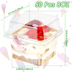 50Pcs Plastic Dessert Cups 8Oz Clear Square Single Dessert Box Sealed Cake Storage Box for Muffins Cupcake Pudding Mousse Party