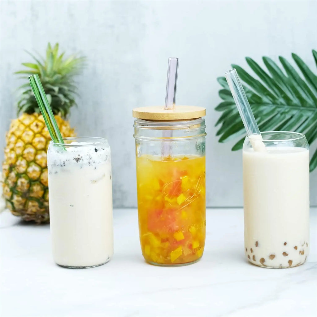 12Pcs Reusable High Borosilicate Glass Straw Wide 12Mm Pearl Milkshake Bubble Tea Straw with Brush Bar Accessories