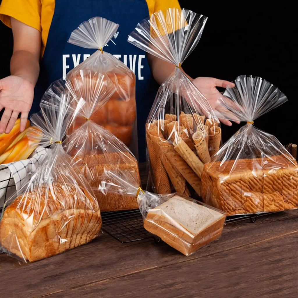 100/200 Pieces of Cellophane Packaging Processing Bag Transparent Flat with Color Tie Wire for Gift Packaging, Bakery, Candy