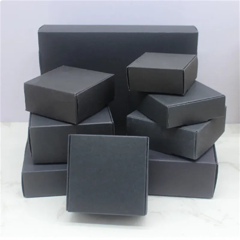 10Pcs Handmade Gift Packaging with Multiple Sizes, White Kraft Paper, Black Box, Christmas Packaging, Packaging Box