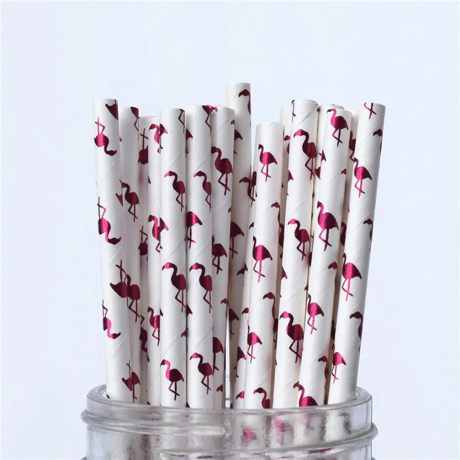 25Pcs Metallic Gold Heart Star Foil Stripe Paper Straws Silver Chevron Wedding Party Decor