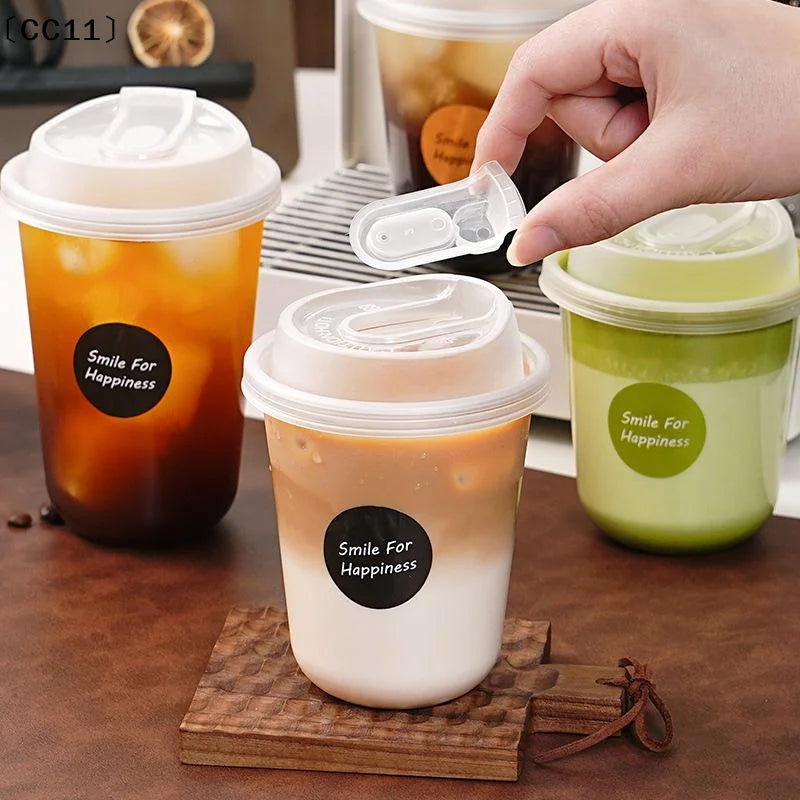 10Pcs Transparent Coffee Cups with Lids U-Shaped Disposable Cups for Hot Drink Milk Tea Takeaway Beverage Cups〔Cc11〕