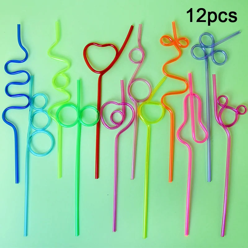 6/8/12/15Pcs a Variety of Fun, Reusable Spiral Straws, Perfect for Birthday Parties, Bars, and Weddings