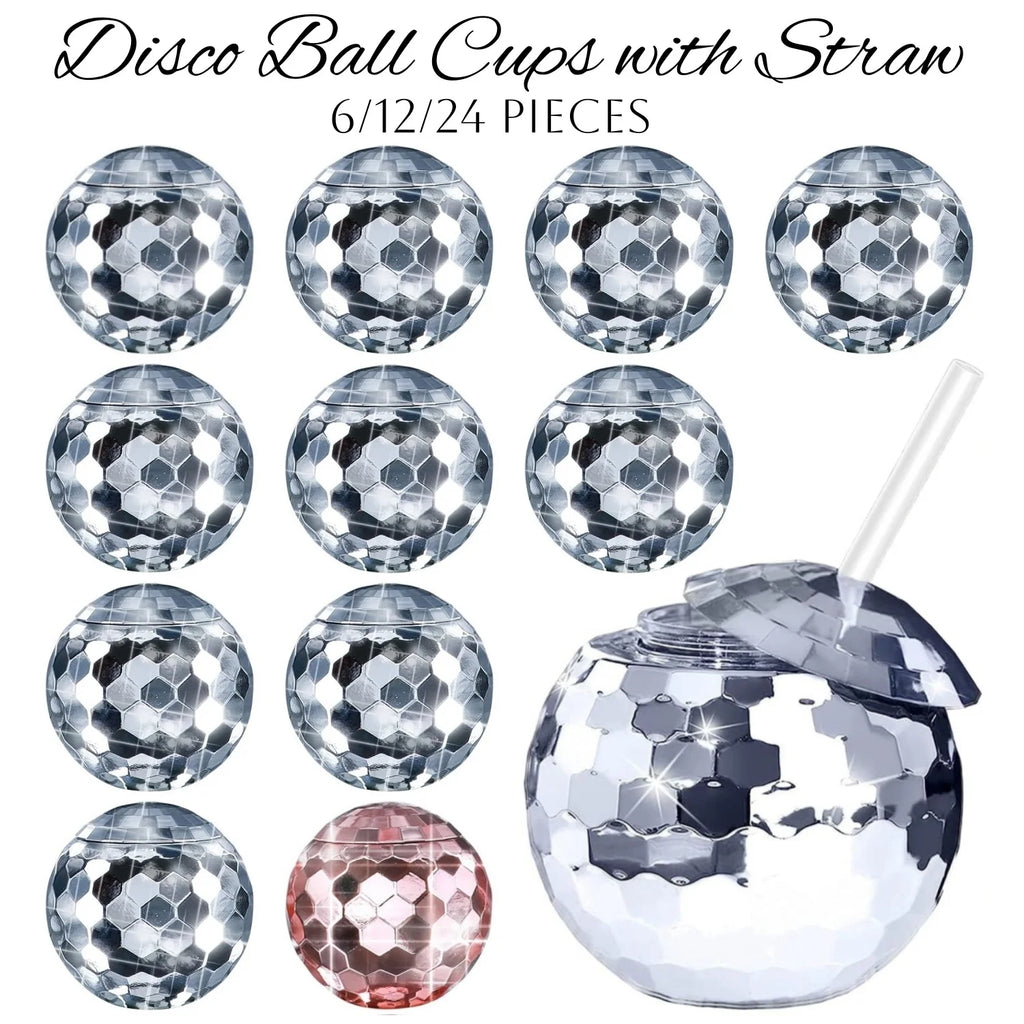 6-24PCS Disco Ball Cups Birthday Party Cups Beverage Cocktail Cup Wedding Bachelorette Party Favors Disco Party Decorations 18Oz