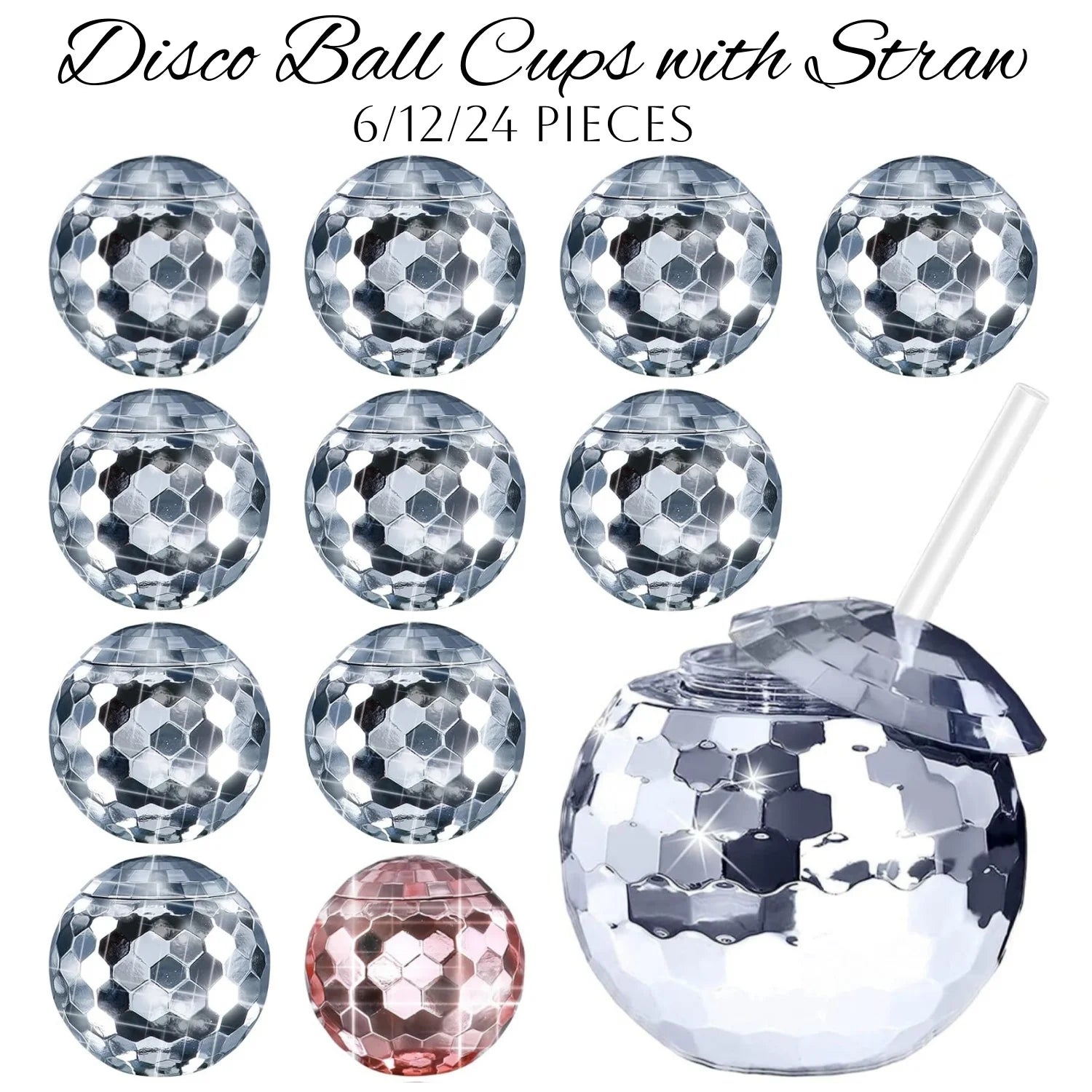 6-24PCS Disco Ball Cups Birthday Party Cups Beverage Cocktail Cup Wedding Bachelorette Party Favors Disco Party Decorations 18Oz