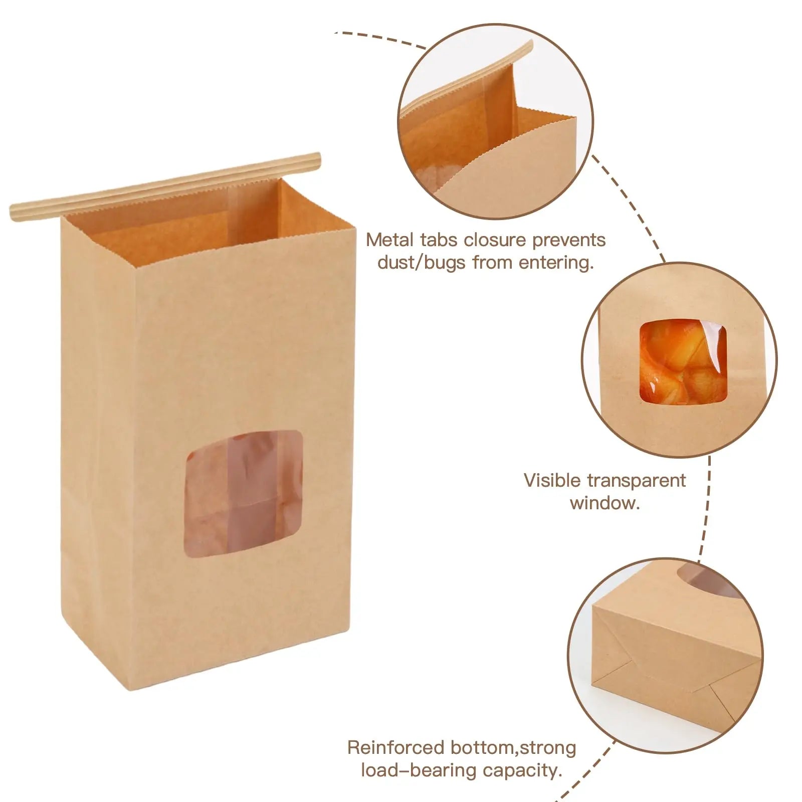 50Pcs Small Bakery Cookie Bags with Window Kraft Paper Brown Tin Tie Coffee Bags for Homemade Bread Cookie Coffee Bean Snack