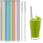 8-Pack 8 Colors Glass Straws Reusable Eco-Friendly Drinking Straws with 2 Cleaning Brush Tea Juice Cocktail Party Supply Summer