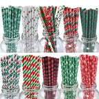 50Pcs Christmas Paper Straws Christmas Tree Elk Snowflakes Striped Straws Disposable Biodegradable Drinking Straws Xmas Supplies