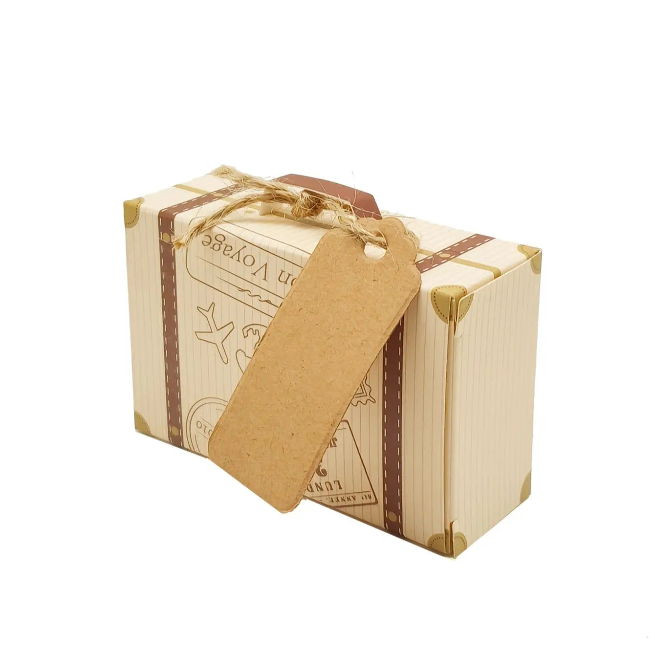 10Pcs Luggage with Hemp Rope Tag Packaging Box, Candy Box, Gift Packaging Box