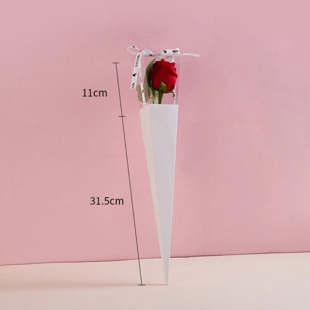 10Pcs Clear Window Bouquet Box Single Rose Bouquet Wrapping Paper Valentine'S Day Flower Art Box Gift Box Paper Bags Cases