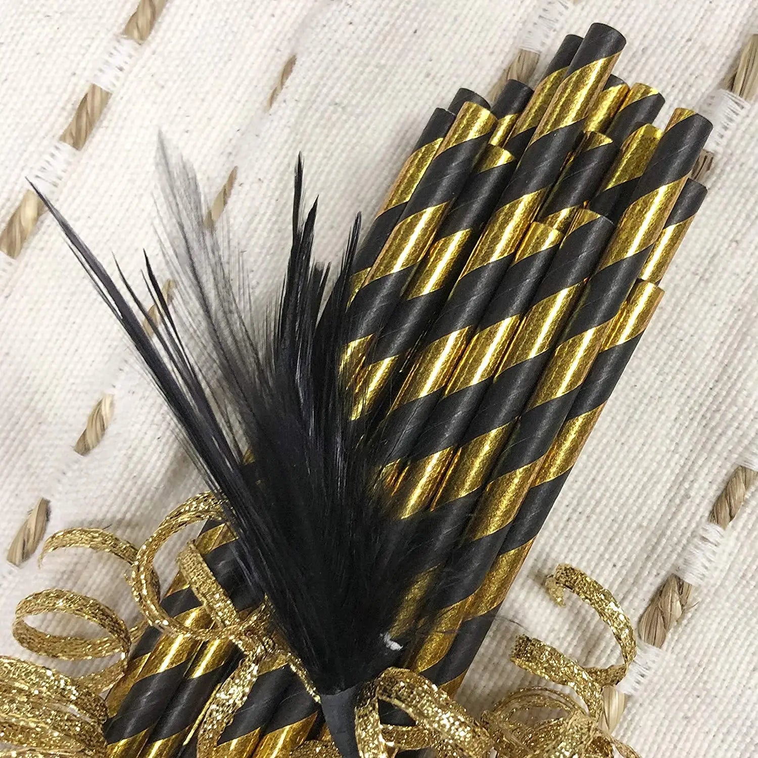 25Pcs Metallic Gold Heart Star Foil Stripe Paper Straws Silver Chevron Wedding Party Decor