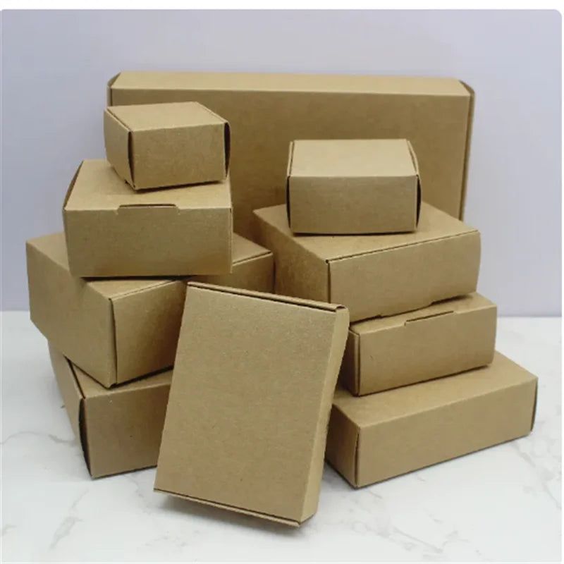 10Pcs Handmade Gift Packaging with Multiple Sizes, White Kraft Paper, Black Box, Christmas Packaging, Packaging Box