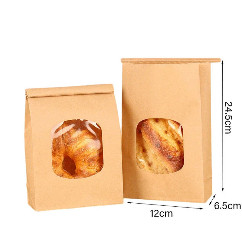 50Pcs Small Bakery Cookie Bags with Window Kraft Paper Brown Tin Tie Coffee Bags for Homemade Bread Cookie Coffee Bean Snack