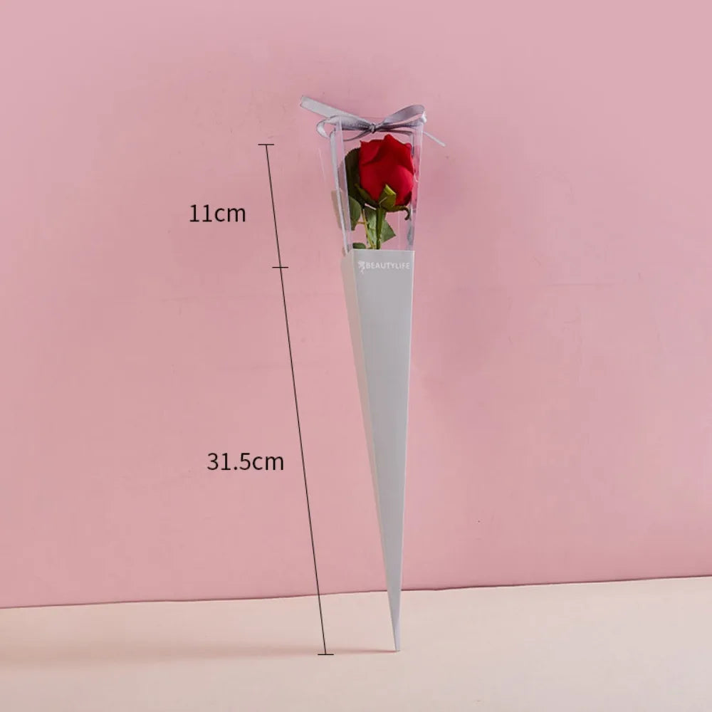 10Pcs Clear Window Bouquet Box Single Rose Bouquet Wrapping Paper Valentine'S Day Flower Art Box Gift Box Paper Bags Cases