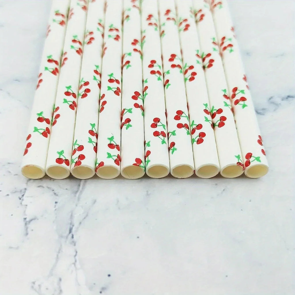 25Pcs Colorful Disposable Paper Straws Pink Cherry Drinking Straws Juice Birthday Wedding Party Decor Supplies Baby Shower