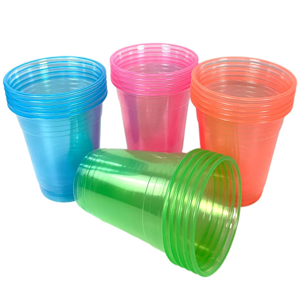 20-200Pcs 12Oz Neon Solid Color Disposable Plastic Cup Pink, Orange, Blue, Green Ice Coffee Cup Clear Plastic Cup Glow in the UV