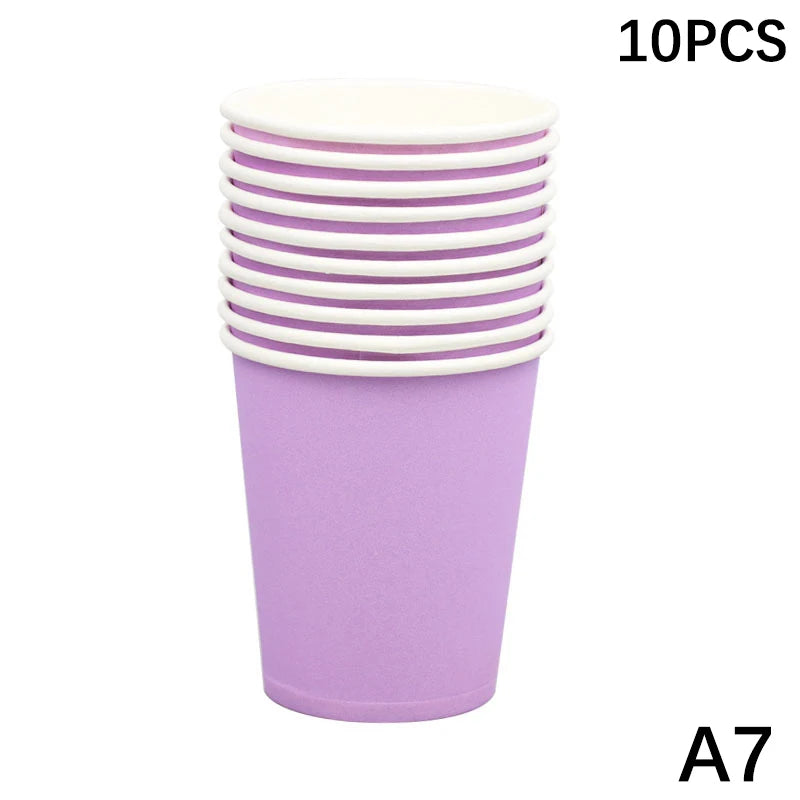 10PCS 9Oz/250Ml Solid Color Thick Paper Cup Disposable Cup Wedding Birthday Party Disposable Tableware Disposable Paper Cup Set