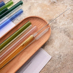 12Pcs Reusable High Borosilicate Glass Straw Wide 12Mm Pearl Milkshake Bubble Tea Straw with Brush Bar Accessories
