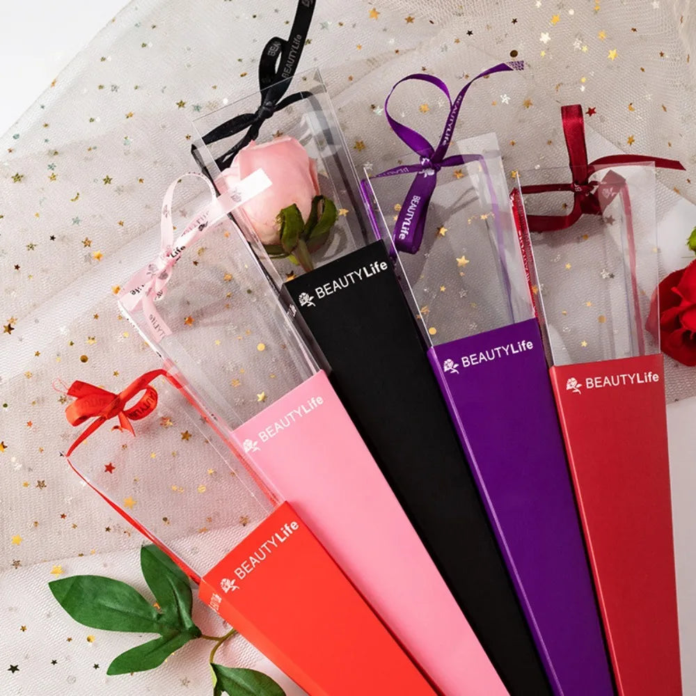 10Pcs Clear Window Bouquet Box Single Rose Bouquet Wrapping Paper Valentine'S Day Flower Art Box Gift Box Paper Bags Cases