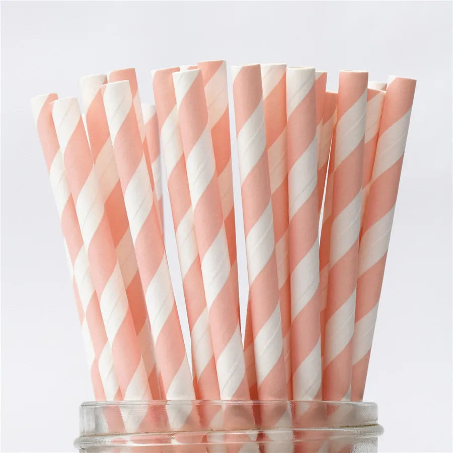 25Pcs Metallic Gold Heart Star Foil Stripe Paper Straws Silver Chevron Wedding Party Decor