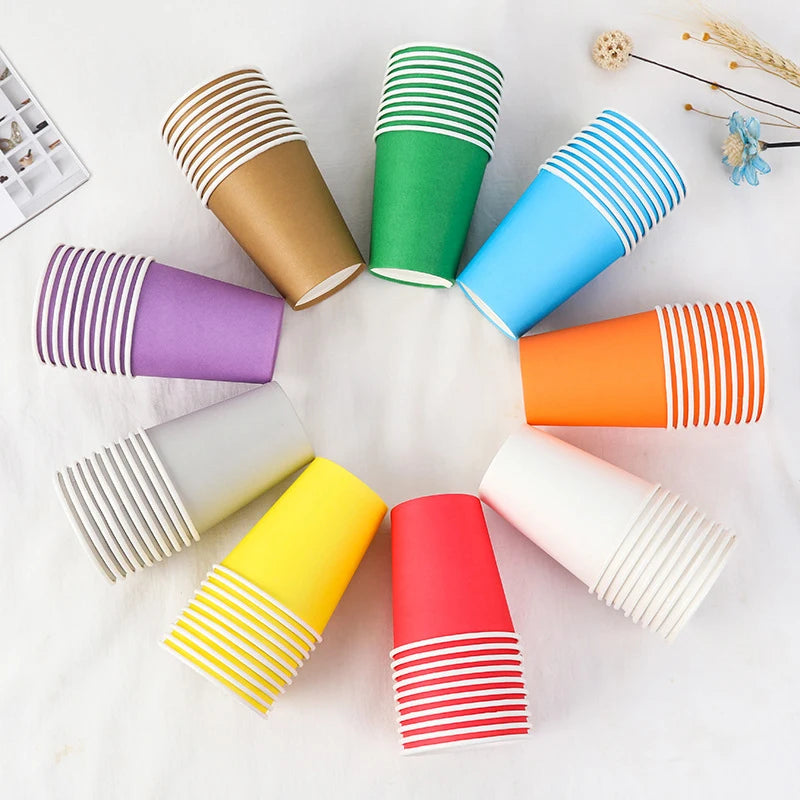 10PCS 9Oz/250Ml Solid Color Thick Paper Cup Disposable Cup Wedding Birthday Party Disposable Tableware Disposable Paper Cup Set