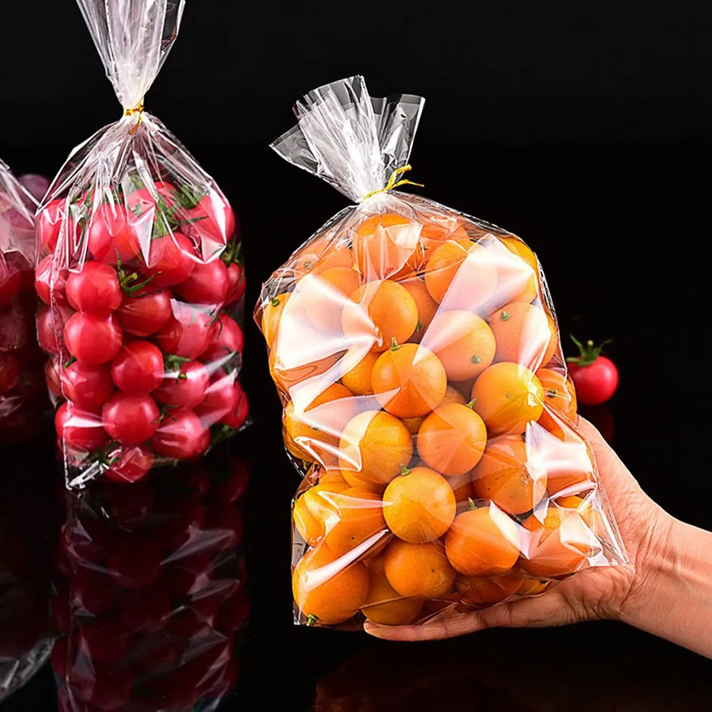 100/200 Pieces of Cellophane Packaging Processing Bag Transparent Flat with Color Tie Wire for Gift Packaging, Bakery, Candy