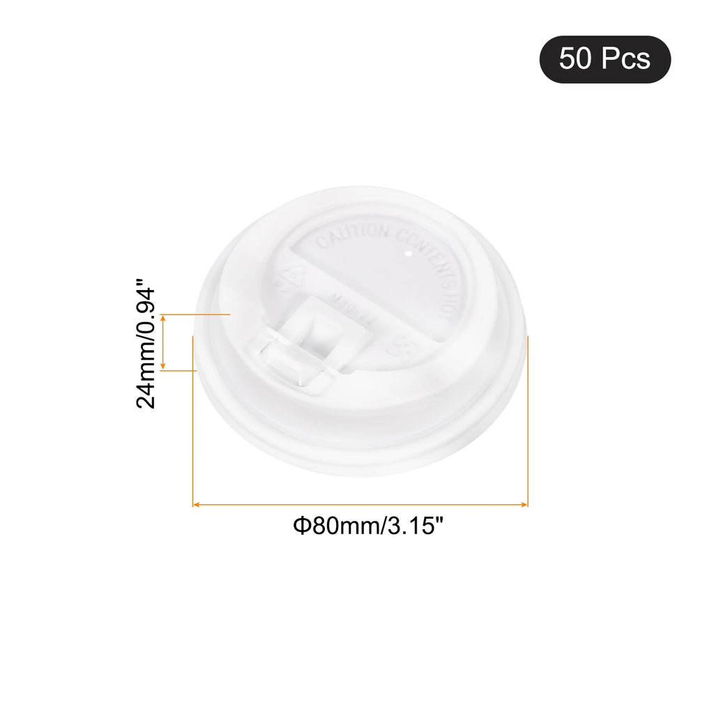 50 Count Disposable Coffee Cups Lids 80Mm Plastic Lids for 8OZ Coffee Cups Suitable for Cold and Hot Drinks Milk Tea White Black